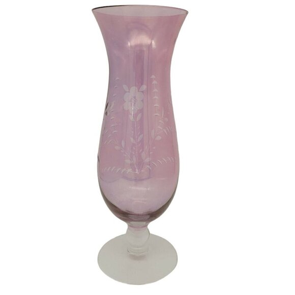 Vintage Amethyst Etched Flashed Glass Vase Light Purple Opalescent Sheen 10" VGC - Picture 1 of 7